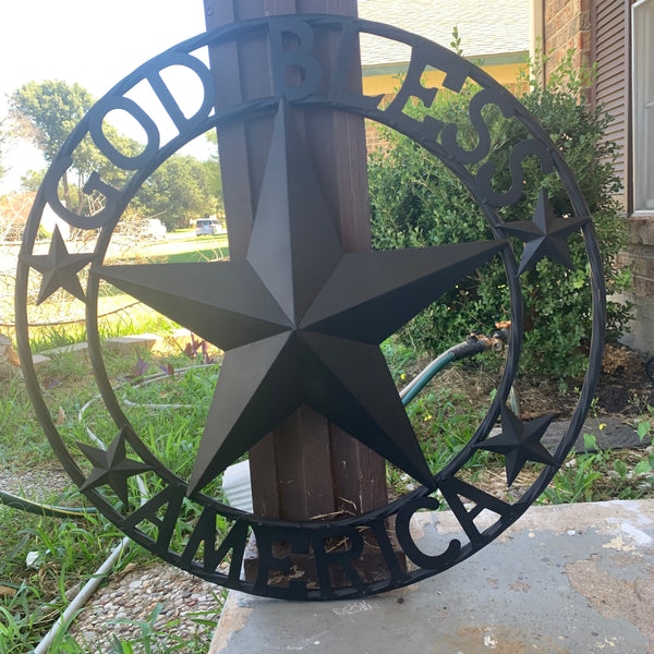 GOD BLESS AMERICA BLACK METAL BARN LONESTAR TWISTED RING METAL ART WESTERN HOME DECOR HANDMADE NEW-#EH10487