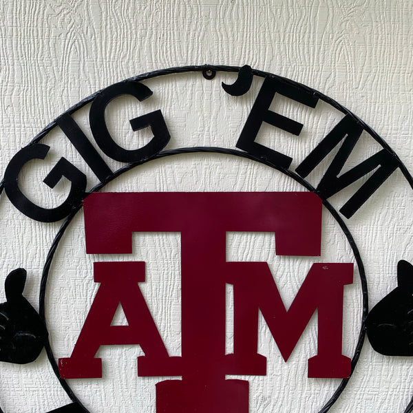 TEXAS A&M, GIGEM AGGIES THUMBS UP METAL CUSTOM VINTAGE CRAFT TEAM SIGN HANDMADE
