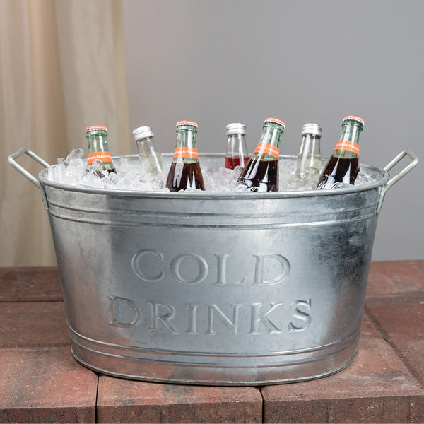 #IH_9392 COLD DRINKS 18" GALVANIZED OVAL TUB BEVERAGE BUCKET HOME DECOR NEW