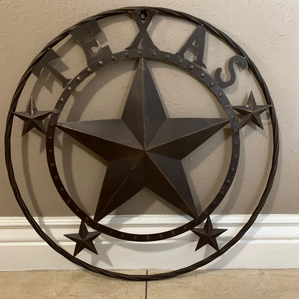 24" TEXAS BARN STAR BEADED METAL ART WESTERN HOME DECOR VINTAGE RUSTIC DARK BRONZE