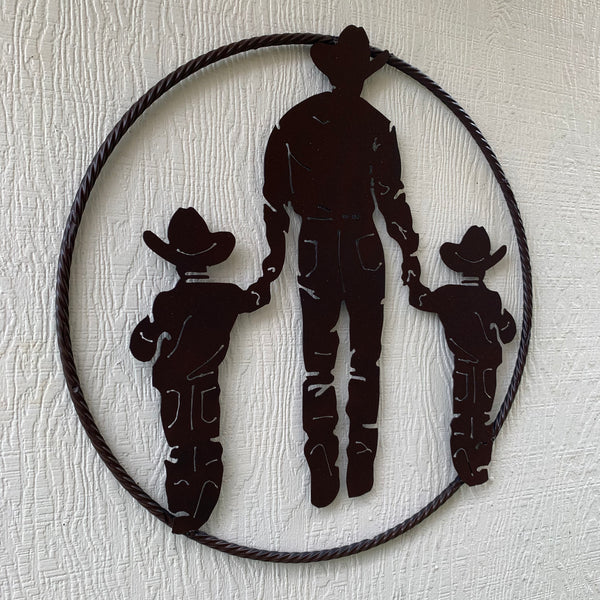 24" FATHER & 2 SON LASER CUT METAL WALL ART CUSTOM VINTAGE CRAFT RUSTIC BLACK HAND MADE