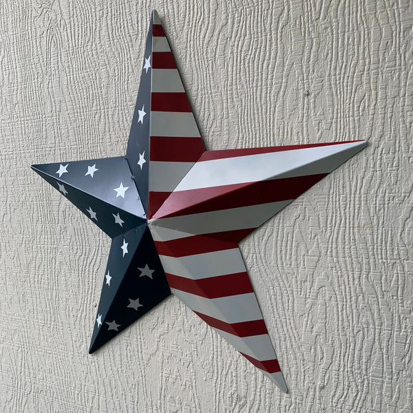 12",16",24",30",36" USA AMERICAN FLAG STAR STYLE#9 RED WHITE & BLUE METAL BARN STAR METAL WALL ART HANDMADE