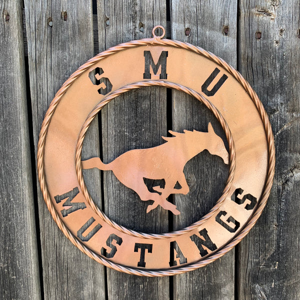 SMU MUSTANGS HAMMERED COPPER METAL CUSTOM VINTAGE CRAFT WALL ART TEAM SIGN HANDMADE