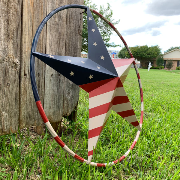 AMERICAN USA FLAG BARN STAR METAL RED BEIGE BLUE STAR 12",16",24",32"36",38",40",48