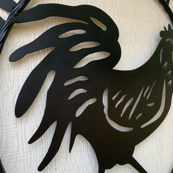 YOUR CUSTOM NAME BLACK ROOSTER LASERCUT METAL ART WITH RING DESIGN WESTERN METAL ANIMAL ART HOME WALL DECOR BRAND NEW