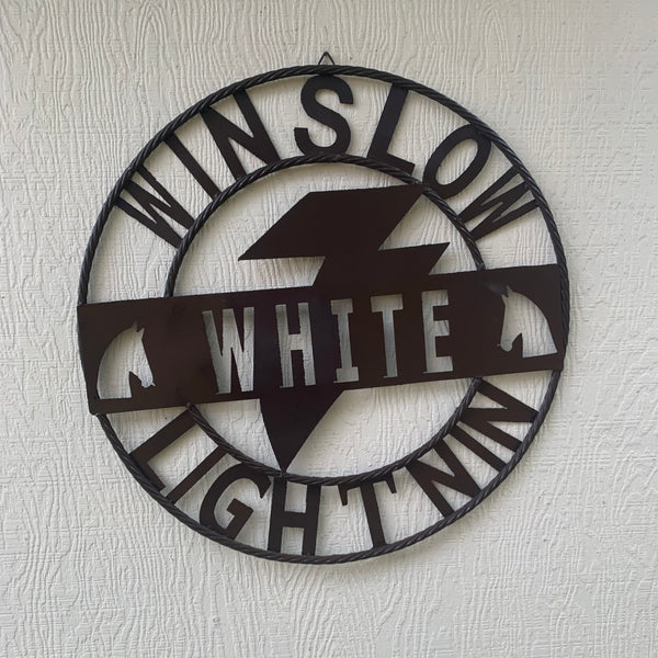CUSTOM NAME LIGHTNIN HORSE SIGN RAW METAL BARN ROPE RING WESTERN HOME DECOR HANDMADE 24",32",36"