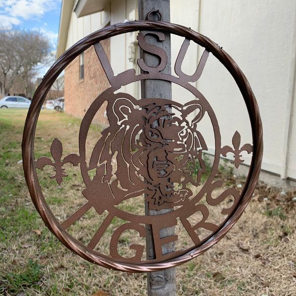 12" LSU TIGERS CUSTOM METAL VINTAGE CRAFT WESTERN HOME DECOR NEW
