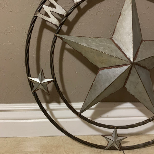 #RT6160 WELCOME GALV 24" METAL BARN STAR TWISTED RING WESTERN HOME DECOR HANDMADE NEW