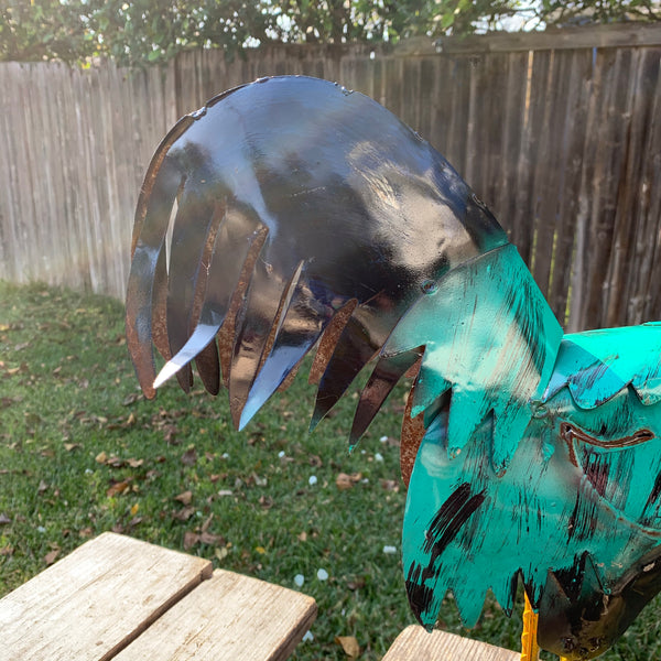 #34-041 RUSTIC TURQUOISE ROOSTER 20",30",40" CHICKEN GARDEN ANIMAL SCULPTURE METAL DECOR ORNAMENT HANDMADE