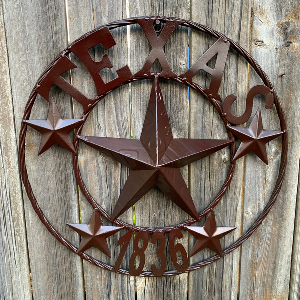 16",24",32",50" RUSTIC BROWN TEXAS 1836 BARN STAR METAL ART WESTERN HOME DECOR VINTAGE RUSTIC DARK BROWN NEW