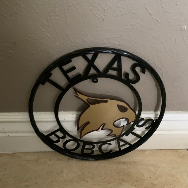 12" TEXAS BOBCATS CUSTOM METAL VINTAGE CRAFT SIGN TEAM WESTERN HOME DECOR HANDMADE