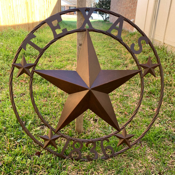 24", 32",36",40" TEXAS 1836 RUSTIC BROWN BARN STAR METAL WALL WESTERN HOME DECOR HANDMADE