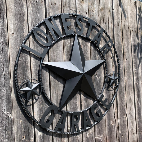 LONESTAR GARAGE STYLE CUSTOM BARN NAME STAR LONESTAR GARAGE METAL NAME BARN STAR WITH TWISTED ROPE RING 3d STAR ART WESTERN HOME DECOR RUSTIC BROWN