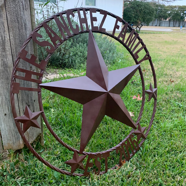 KOLET FAMILY STYLE YOUR CUSTOM FAMILY NAME STAR METAL BARN STAR ROPE RING KOLET FAMILY WESTERN HOME DECOR VINTAGE RUSTIC BROWN NEW HANDMADE 24",32",34",36",40",42",44",46",50"