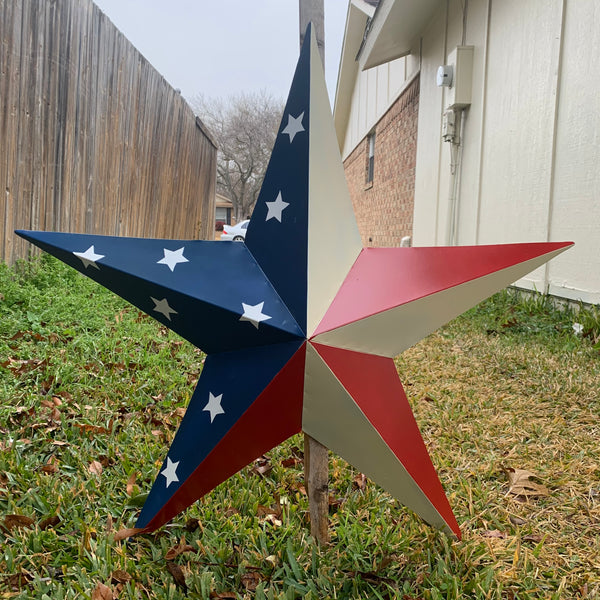 12",16",24",30",36" USA AMERICAN FLAG STAR STYLE #1 RED WHITE & BLUE METAL BARN STAR WALL ART HANDMADE STYLE# 1