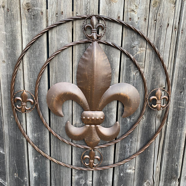 MULTI FLEUR DE LIS METAL WALL ART WESTERN HOME DECOR VINTAGE RUSTIC BROWN ART NEW