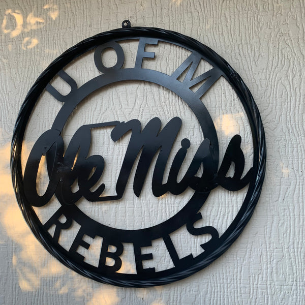 12",18",24",32" OLE MISS REBELS MISSISSIPPI BLACK CUSTOM VINTAGE METAL CRAFT TEAM SIGN HANDMADE RUSTIC BLACK