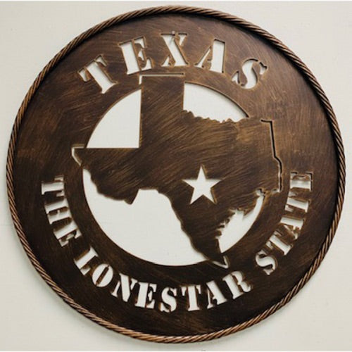 24” Texas The Lone Star State Metal  Wall Art Western Home Decor Vintage Rustic Bronze Art New
