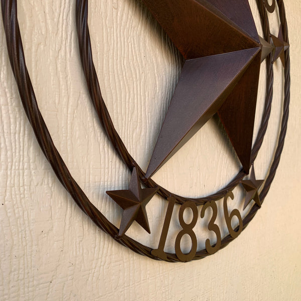 24", 32",36",40" TEXAS 1836 RUSTIC BROWN BARN STAR METAL WALL WESTERN HOME DECOR HANDMADE