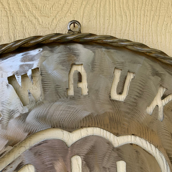 24" MILWAUKEE BREWERS RAW METAL WIDE BAND DISC STYLE CUSTOM METAL VINTAGE CRAFT TEAM SIGN HANDMADE