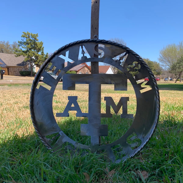 24" TEXAS A&M WIDE BAND RAW METAL CUSTOM VINTAGE CRAFT WALL ART TEAM SIGN HANDMADE