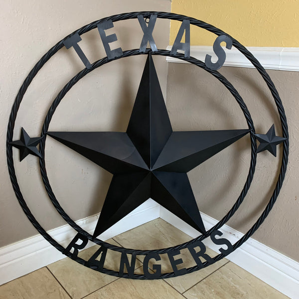 TEXAS RANGERS BLACK LONE STAR METAL TEAM WESTERN HOME DECOR CRAFT