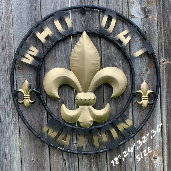18", 24", 32" 36" WHO DAT NATION FLEUR DE LIS METAL WALL ART WESTERN HOME DECOR RUSTIC ART NEW