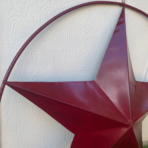 24",32",36" CRANBERRY RED STAR BARN METAL LONESTAR TWISTED ROPE RING WALL ART WESTERN HOME DECOR BRAND NEW