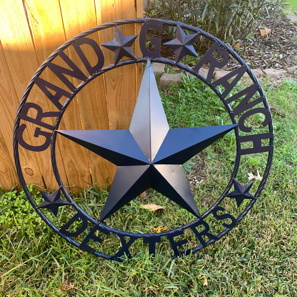 GRAND G RANCH STYLE CUSTOM NAME STAR RUSTIC NAVY BLUE METAL BARN STAR ROPE RING WESTERN HOME DECOR HANDMADE