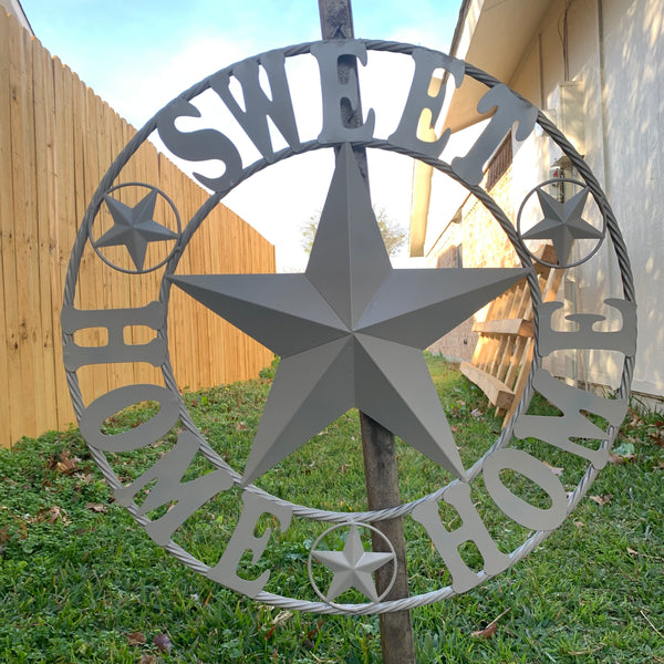 HOME SWEET HOME RUSTIC BEIGE METAL BARN STAR LONE STAR WALL ART WESTERN HOME DECOR HANDMADE NEW #EH10588