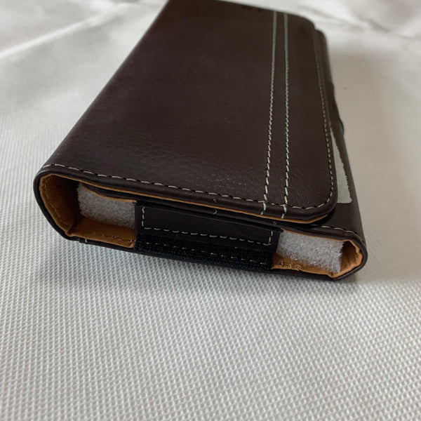 LU20 6.6" LUXMO COFFEE BROWN LEATHER EXTRA LARGE POUCH BELT LOOP HOLSTER CELL PHONE CASE UNIVERSAL OVERSIZE