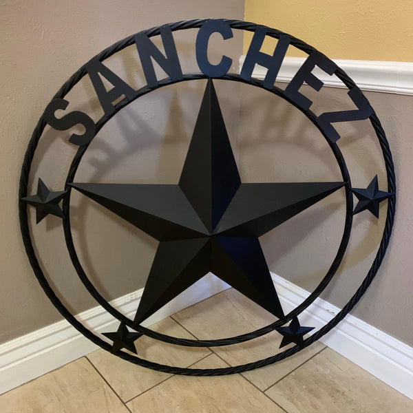 LOPEZ CUSTOM STAR NAME BARN METAL STAR 3d TWISTED ROPE RING WESTERN HOME DECOR RUSTIC  BRONZE HANDMADE 24",32",34",36",40",42",44",46",50"