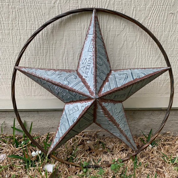 #RT6161 GALVANIZED TEXAS LICENSE PLATE STAR BARN METAL WESTERN HOME DECOR HANDMADE NEW