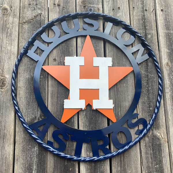 12",18",24",32",36" HOUSTON ASTROS ORANGE & NAVY  BLUE CUSTOM METAL VINTAGE CRAFT WALL ART HANDMADE
