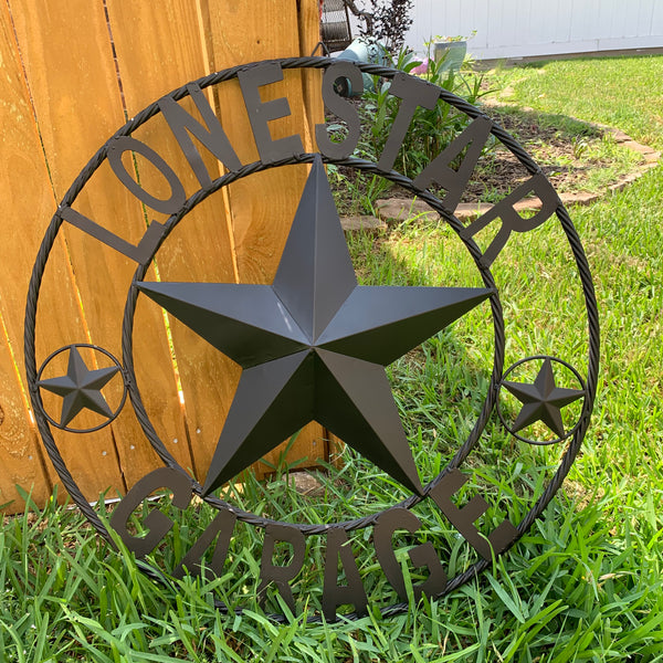 LONESTAR GARAGE STYLE CUSTOM BARN NAME STAR LONESTAR GARAGE METAL NAME BARN STAR WITH TWISTED ROPE RING 3d STAR ART WESTERN HOME DECOR RUSTIC BROWN