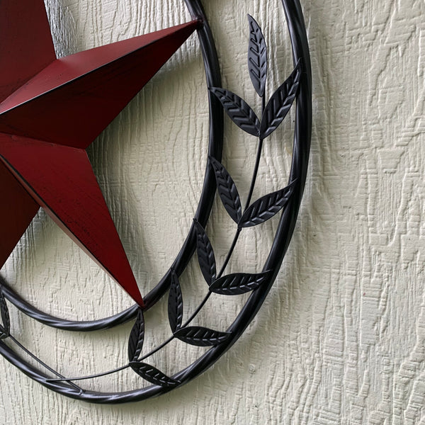 24" WELCOME LEAF LEAVES STAR METAL WALL ART WESTERN HOME DECOR RUSTIC RED HANDMADE