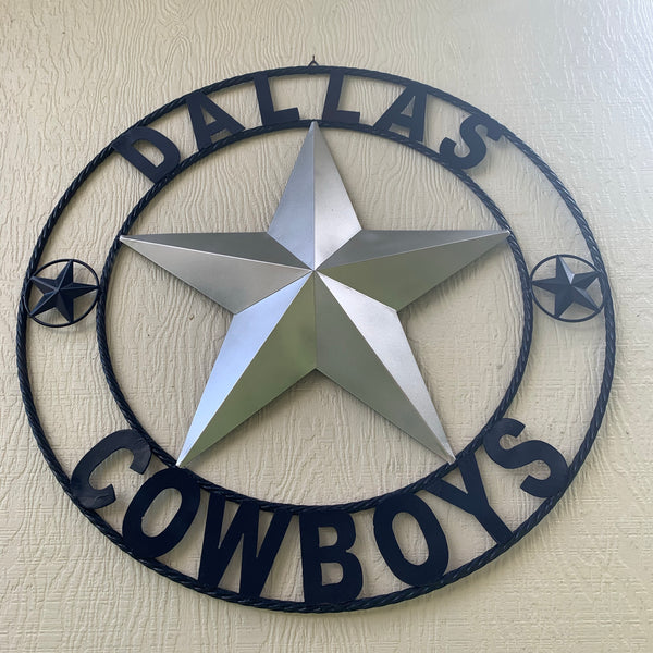DALLAS COWBOYS SILVER & NAVY BLUE BARN STAR CUSTOM METAL VINTAGE LONE STAR WESTERN HOME DECOR HANDMADE SIZE:24",32",36",40",42",44",46",50"-#EH10156