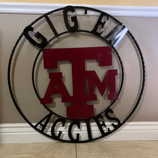 GIGEM AGGIES METAL CUSTOM VINTAGE CRAFT TEAM SIGN HANDMADE