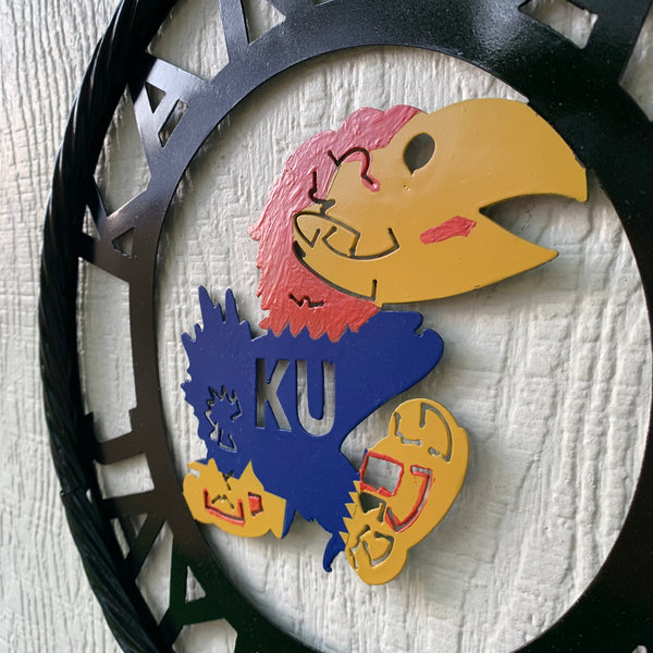 KANSAS JAYHAWKS METAL CUSTOM VINTAGE CRAFT WALL ART TEAM SIGN HANDMADE