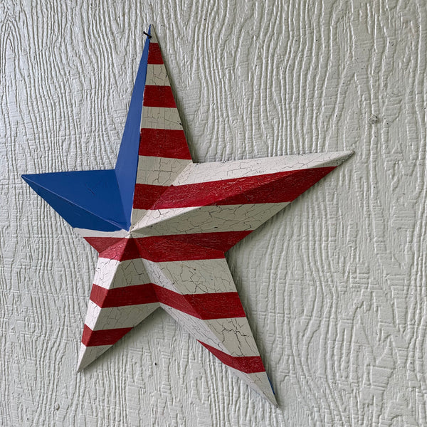 CRACKLE STAR RED WHITE BLUE Metal Wall Art Western Home Decor Handmade 9",12",16",24",30",34",36"