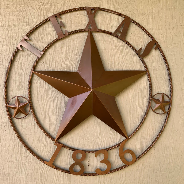 24", 32",36",40" TEXAS 1836 HAMMERED COPPER  BARN STAR METAL WALL WESTERN HOME DECOR RED WHITE BLUE ART
