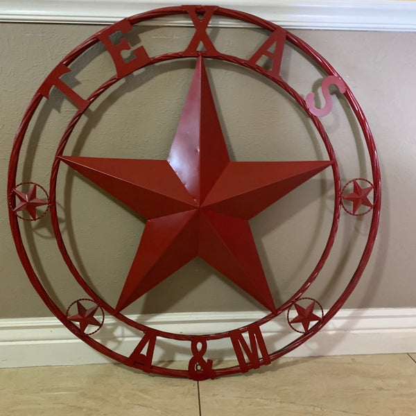 TEXAS A&M BURGUNDY RED BARN LONE STAR METAL CUSTOM VINTAGE CRAFT TEAM STAR WESTERN HOME DECOR HANDMADE SIZE:24",32",36",40",42",44",46",50"