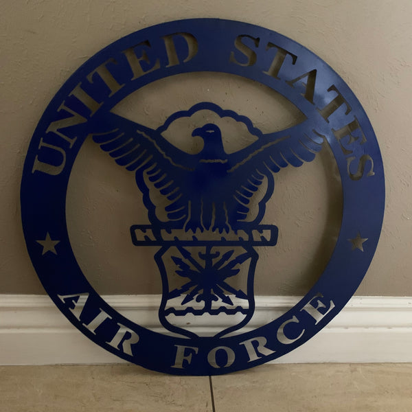 24" US AIR FORCE LASERCUT BLUE MILITARY METAL WALL ART AIRFORCE WESTERN HOME DECOR NEW