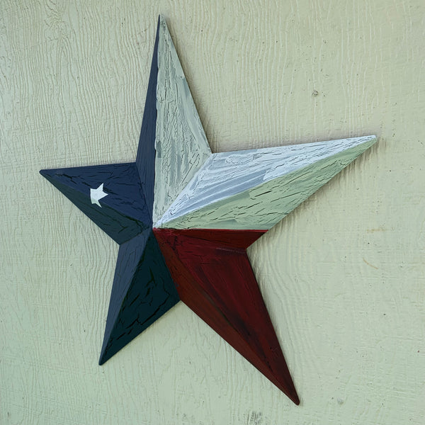CRACKLE STYLE RED WHITE & BLUE METAL BARN STAR METAL WALL ART WESTERN HOME DECOR RUSTIC NEW
