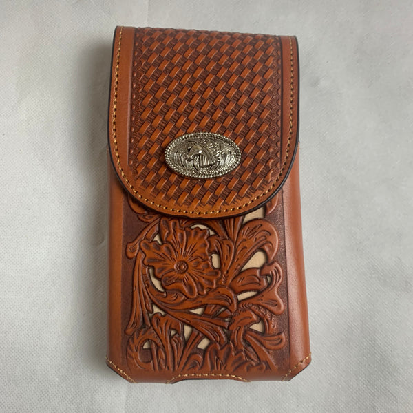 #LG2004  7.5" HORSE TAN BROWN LEATHER POUCH EXTRA LARGE  BELT LOOP HOLSTER CELL PHONE CASE UNIVERSAL OVERSIZE