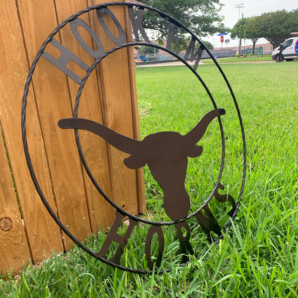 HOOKEM HORNS GLOSSY BLACK TEXAS LONGHORNS HOOK EM METAL CUSTOM VINTAGE CRAFT WALL ART TEAM SIGN HANDMADE