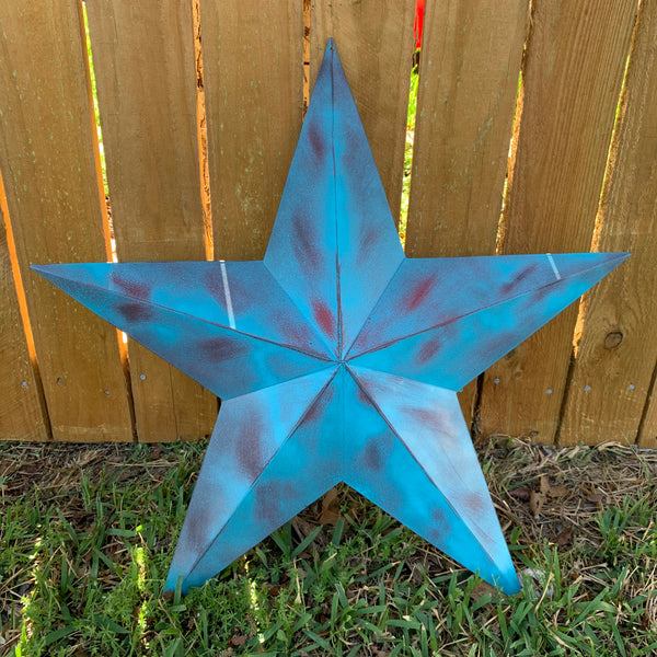 #EH10480 TURQUOISE DISTRESSED TWO TONE BARN STAR METAL ART WESTERN HOME DECOR HANDMADE NEW