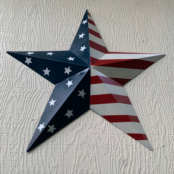 12",16",24",30",36" USA AMERICAN FLAG STAR STYLE#9 RED WHITE & BLUE METAL BARN STAR METAL WALL ART HANDMADE