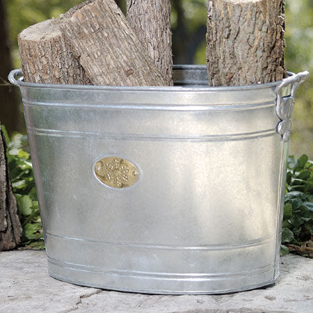 18" GALV. SNOWFLAKE OVAL METAL TUB BUCKET WESTERN HOME DECOR NEW