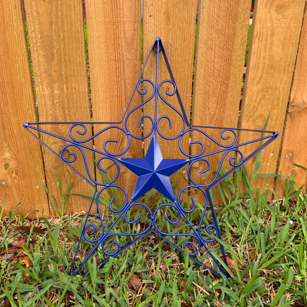 17" SCROLL ART BRIGHT BLUE Barn Star Metal Wall Art Western Home Decor Vintage Rustic Bronze Copper Art New-#A18002